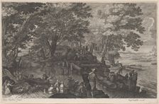 Fishermen by an Island Watermill, 1610/1615. Creators: Aegidius Sadeler II, Pieter Stevens