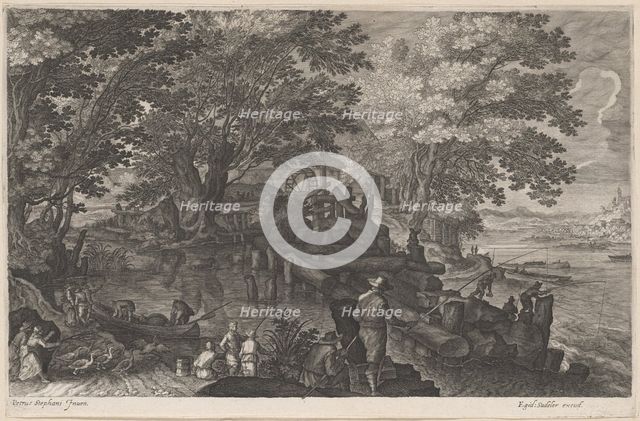 Fishermen by an Island Watermill, 1610/1615. Creators: Aegidius Sadeler II, Pieter Stevens.