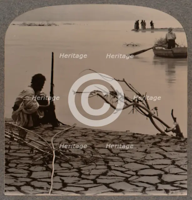 'Fishermen by the Dead Sea: showing cracks on shore', c1900. Artist: Unknown.