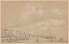 Fishermen Drying Nets on Scheveningen Beach, early 1630s. Creator: Simon de Vlieger
