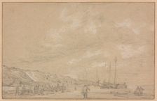 Fishermen Drying Nets on Scheveningen Beach, early 1630s. Creator: Simon de Vlieger