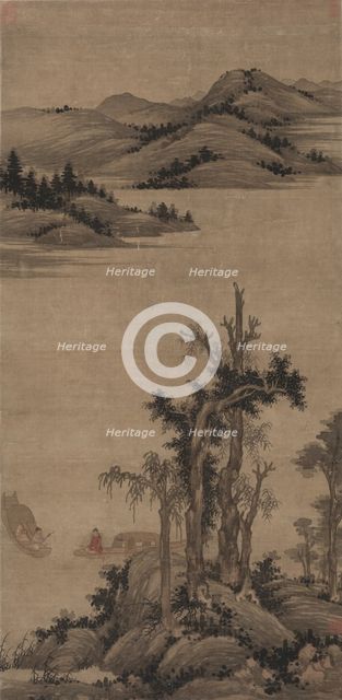 Fishermen-Hermits in Stream and Mountain, 1300s. Creator: Wu Zhen (Chinese, 1280-1354).