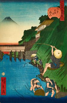 Fishermen in Ochanomizu, from the series "Edo meisho doke zukushi", 1859. Creator: Utagawa Hirokage