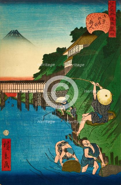 Fishermen in Ochanomizu, from the series "Edo meisho doke zukushi", 1859. Creator: Utagawa Hirokage.
