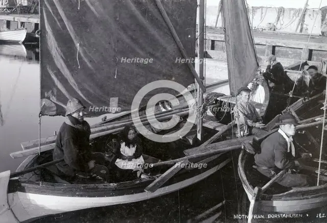 Fishermen in their boats on Öresund, Borstahusen, Landskrona, Sweden, c1900. Creator: Unknown.