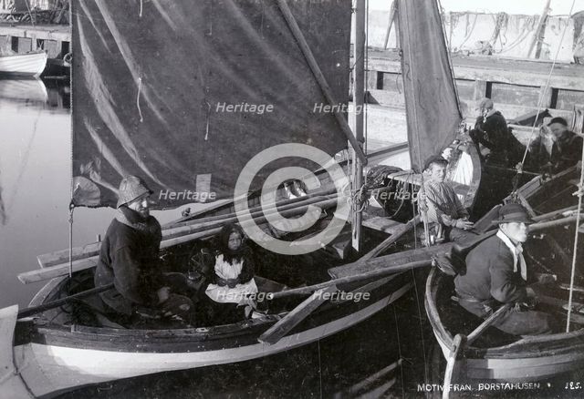 Fishermen in their boats on Öresund, Borstahusen, Landskrona, Sweden, c1900. Creator: Unknown.