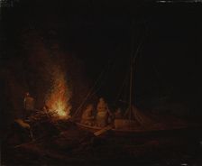Fishermen lighting a campfire, 1810. Creator: Alexander Lauréus
