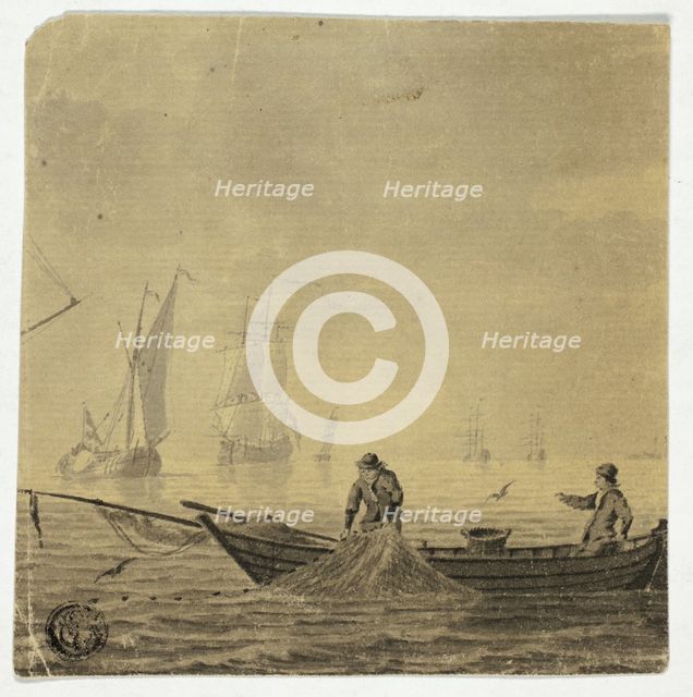 Fishermen Pulling in Net on a Boat, n.d. Creator: Cornelis Ouboter van der Grient.