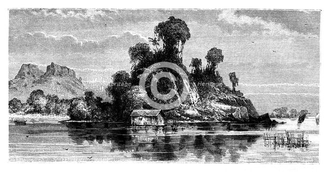 Fishermen's huts, Borneo, 19th century.Artist: T Weber
