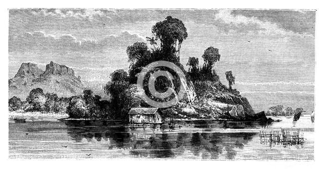 Fishermen's huts, Borneo, 19th century.Artist: T Weber