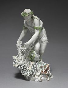 Fisherwoman, c. 1765. Creator: Ludwigsburg Porcelain Factory (German); Johann Christian Wilhelm Beyer (German, 1725-1806)