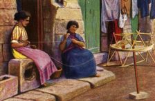 Fisherwomen winding yarn for nets, Malta, c1928. Creator: Unknown