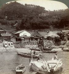 Fishing village of Obatake on the Inland Sea, looking north to the terraced rice fields, Japan, 1904Artist: Underwood & Underwood