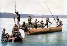 Fishing with a bow, Andaman and Nicobar Islands, Indian Ocean, c1890.Artist: Gillot