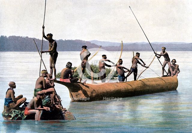 Fishing with a bow, Andaman and Nicobar Islands, Indian Ocean, c1890.Artist: Gillot