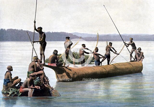 Fishing with a bow, Andaman and Nicobar Islands, Indian Ocean, c1890.Artist: Gillot