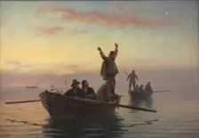 Fishing with drift net, early morning, 1880. Creator: Anton Laurids Johannes Dorph