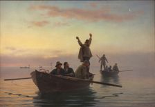 Fishing with drift net, early morning, 1880. Creator: Anton Laurids Johannes Dorph