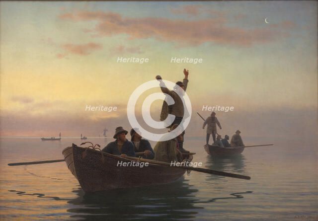 Fishing with drift net, early morning, 1880. Creator: Anton Laurids Johannes Dorph.