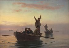 Fishing with drift net, early morning, 1880. Creator: Anton Laurids Johannes Dorph