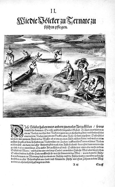 Fishing with Indians, 1606. Creator: Theodor de Bry.