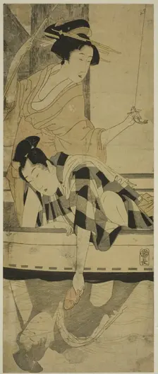 Fishing beneath a Bridge, Japan, c. 1800. Creator: Kitagawa Utamaro