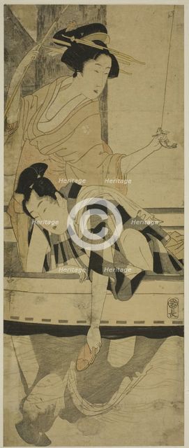 Fishing beneath a Bridge, Japan, c. 1800. Creator: Kitagawa Utamaro.