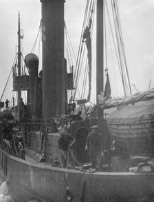 Fishing boat at Billingsgate, London, (c1930s?). Creator: Unknown
