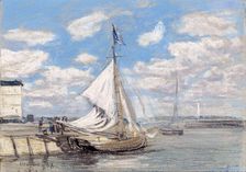 Fishing Boat in Honfleur Harbor, 1858. Creator: Eugene Louis Boudin