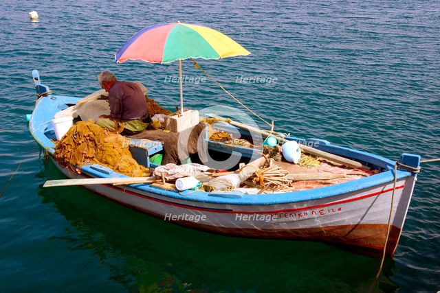 Fishing boat, Sami, Kefalonia, Greece. Creator: Peter Thompson.