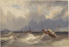 Fishing Boats Tossed before a Storm, c. 1840. Creator: Eugene Isabey