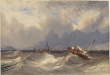 Fishing Boats Tossed before a Storm, c. 1840. Creator: Eugene Isabey