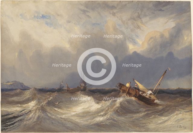 Fishing Boats Tossed before a Storm, c. 1840. Creator: Eugene Isabey.
