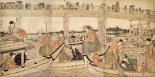 Fishing Boats with Nets under Ryogoku Bridge, 1790s. Creator: Kitagawa Utamaro