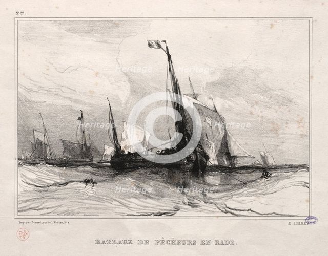 Fishing Boats at Anchor, 1836. Creator: Eugène Isabey (French, 1803-1886).