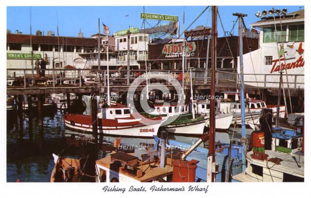 Fishing boats, Fisherman's Wharf, San Francisco, California, USA, 1957. Artist: Unknown