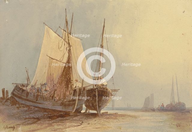Fishing boats in the evening, 19th century. Creator: Frantz.