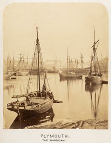 Fishing boats in the harbour at Plymouth, with the Barbican in the background, 1855-1860. Creator: WJ Cox