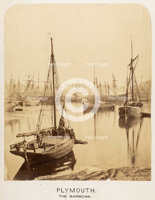 Fishing boats in the harbour at Plymouth, with the Barbican in the background, 1855-1860. Creator: WJ Cox.