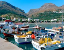 Fishing boats in the harbour, Plakias, Crete, Greece. Creator: Peter Thompson