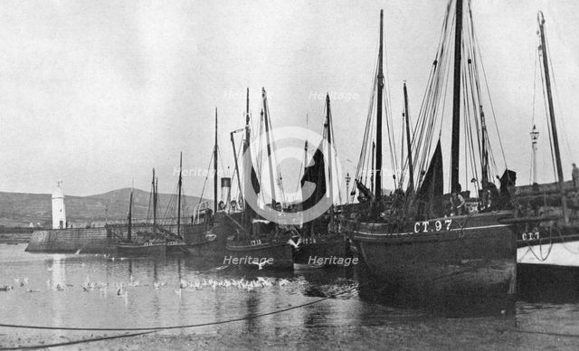 Fishing boats in Port St Mary harbour, Isle of Man, 1924-1926. Artist: Unknown