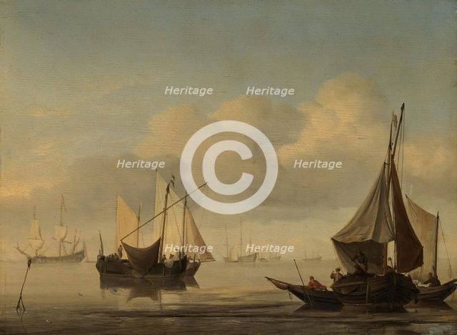 Fishing Boats near a Sandbank in a Calm, 2nd half of 1650s. Creator: Willem van de Velde the Younger.
