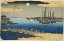 Fishing Boats near Eitai Bridge in Tsukuda Bay (Eitaibashi Tsukuda oki isaribune)..., c. 1832/34. Creator: Ando Hiroshige