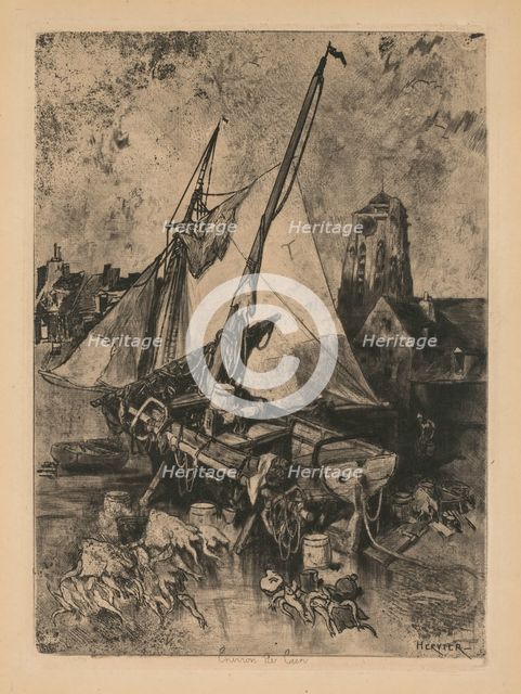 Fishing Boats, Normandy (Environ de Caen), c. 1862-1864. Creator: Louis Adolphe Hervier (French, 1818-1879).
