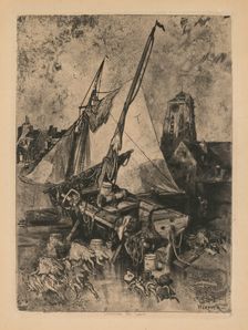 Fishing Boats, Normandy (Environ de Caen), c. 1862-1864. Creator: Louis Adolphe Hervier (French, 1818-1879)