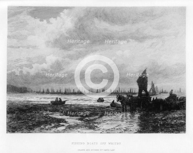 'Fishing boats off Whitby', North Yorkshire, 19th century.Artist: David Law