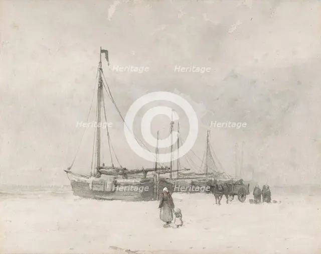 Fishing Boats on the Beach in Winter, mid to late 19th century. Creator: Anton Mauve.