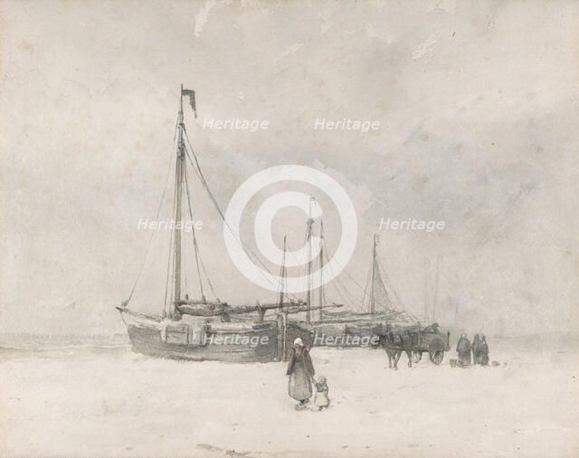 Fishing Boats on the Beach in Winter, mid to late 19th century. Creator: Anton Mauve.