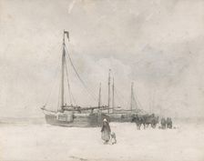 Fishing Boats on the Beach in Winter, mid to late 19th century. Creator: Anton Mauve