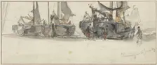 Fishing boats on the beach of Scheveningen, 1839. Creator: Willem Roelofs